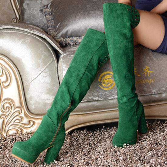 Damskor med hög klack, sexig europeisk och amerikansk stil höst och vinter nya vattentäta platå tjock klack stor storlek romerska medelhöga stövlar