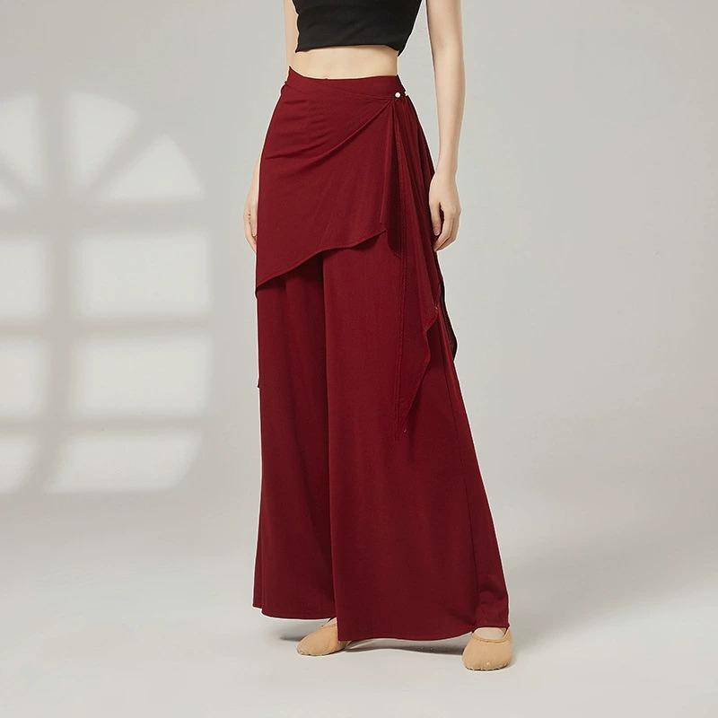 Women Wide Leg Loose Dance Pants Breathable Drapey Folk Dance Classical Training Costumes High Waist Long Trousers