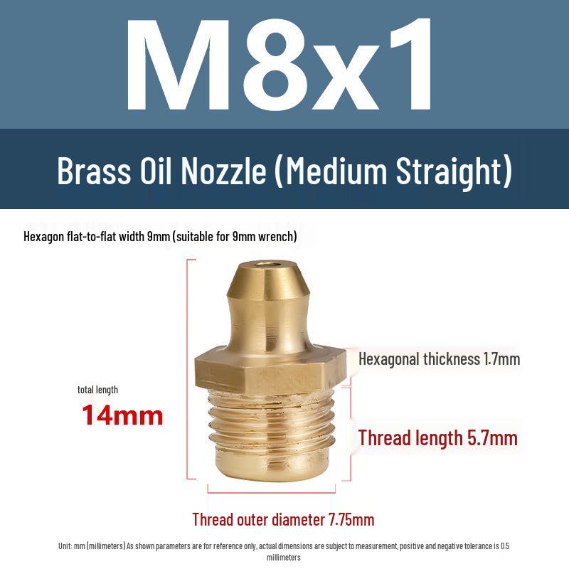 Yigu Brass Grease Fittings M6/M8/M10 Straight & 45° Angled Nipples, Connectors, Nozzles, Gun Accessories
