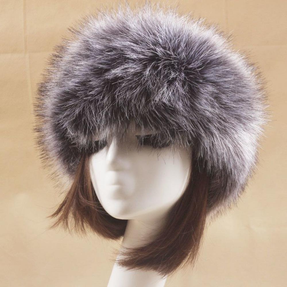 Women's Hat Faux Fox Fur Headband Hat Autumn and Winter Warm Headband Hat Plush Open Top Hat