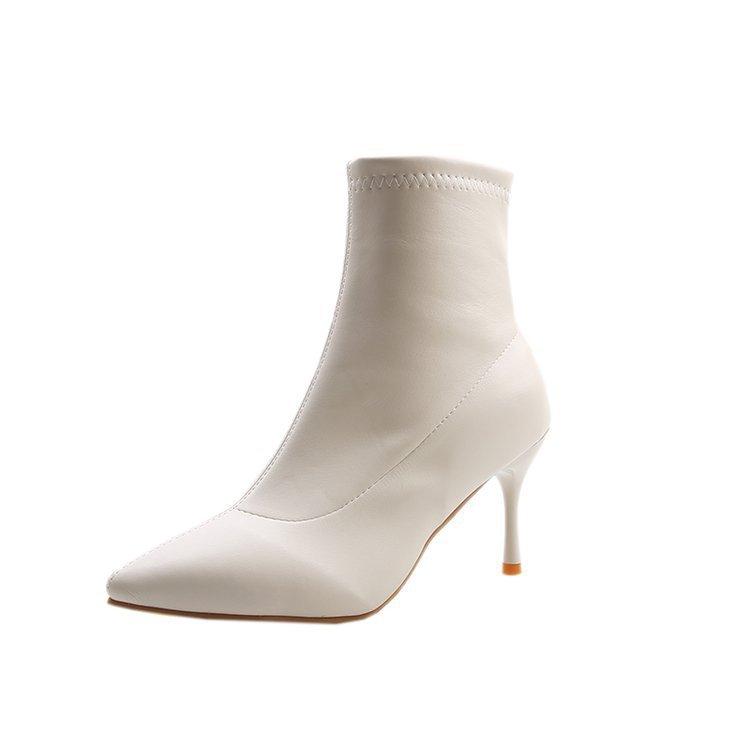 Modische Frühlings- und Herbststiefel mit feinen Absätzen, gepolsterte High Heels für Damen, spitze, elastische Röhrenstiefel, französische Stiefel ohne Absatz