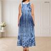 Women Plus Size Round Neck Triple Keyhole Cutout Sleeveless Abstract Printed Long Dress