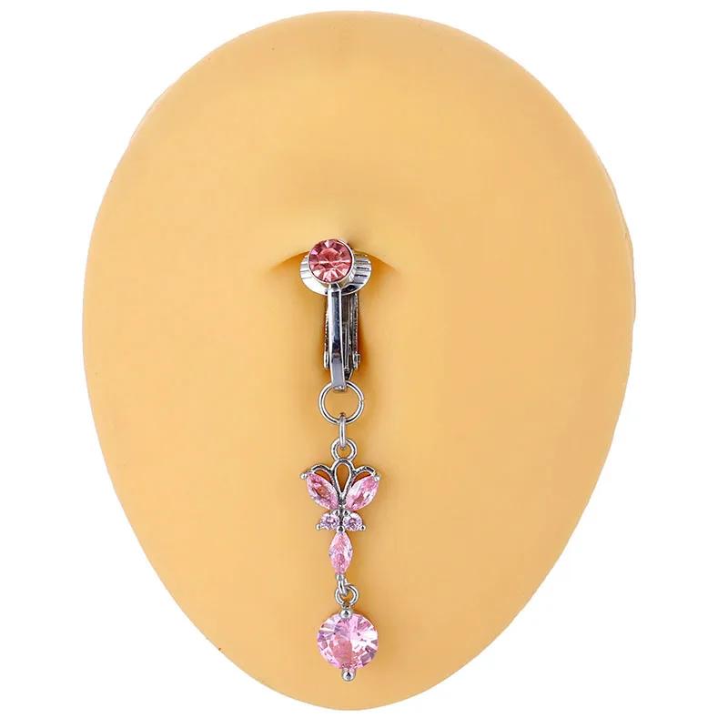 Non-Piercing Butterfly Fake Belly Piercing Butterfly Clip On Umbilical Navel Crystal Fake Piercing Fake Clip Belly Button Rings