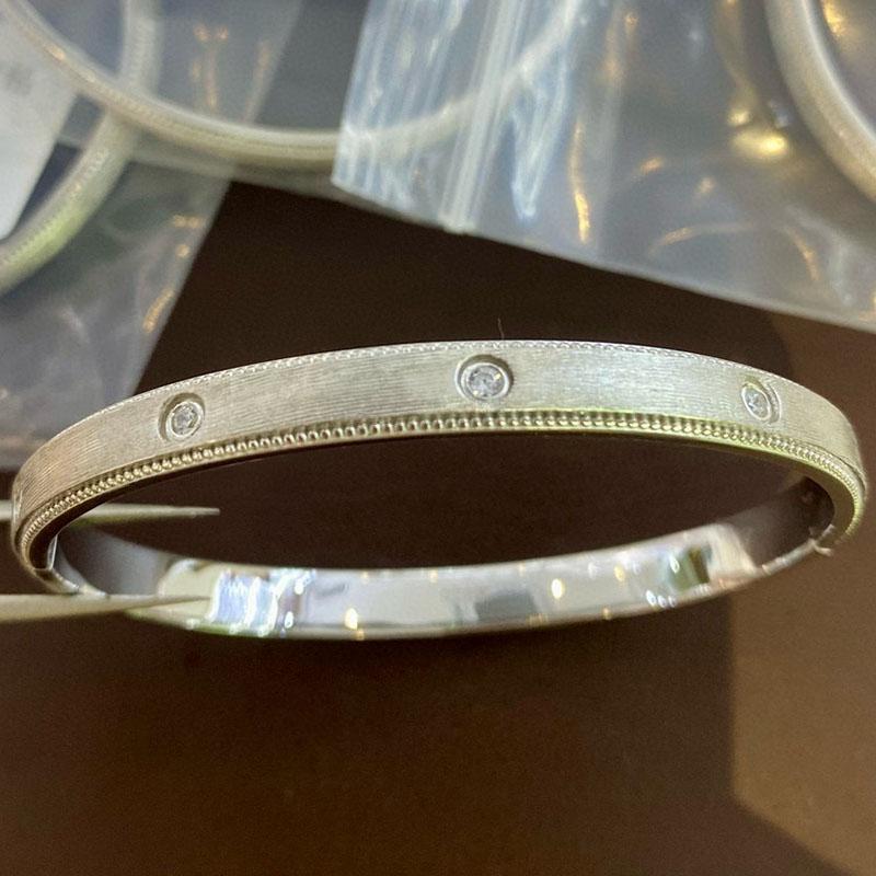 New Vintage 100% Pure 925 Sterling Silver Bangle Frosted Pave Aaa Zirconia Border Carving Bracelet For Women Luxury Fine Jewelry