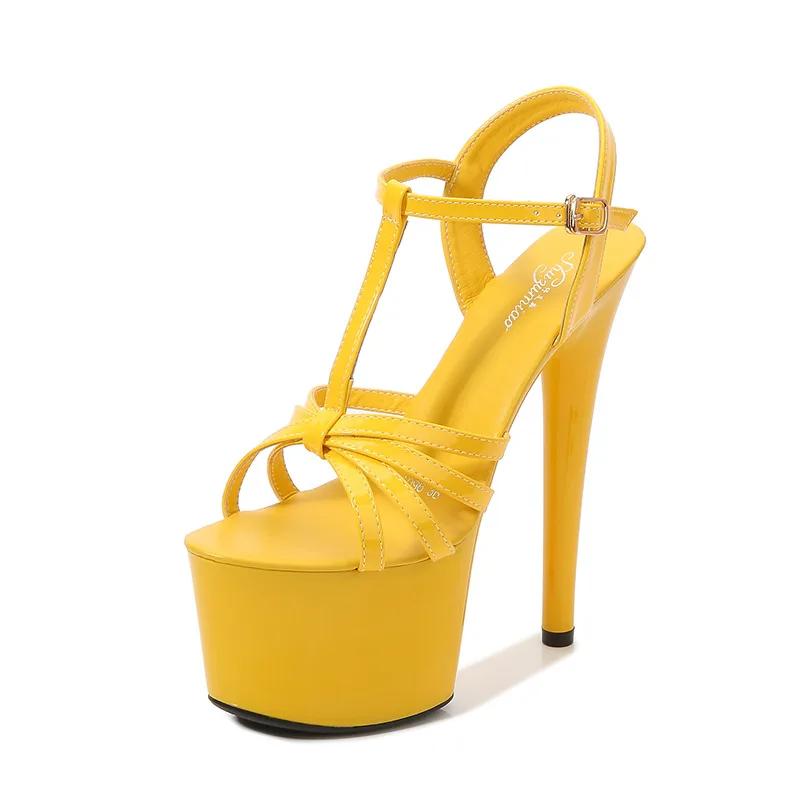 Fashion women patent leather sandals super high heels thin heels, sexy 16.5cm waterproof platform, hating the sky super high slippers