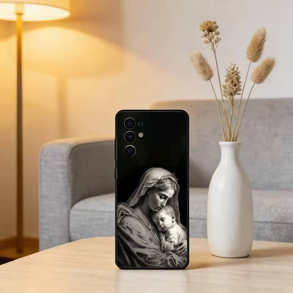 

V-Virgin Mary Celestial Grace Phone Case Black Silicone Soft For Samsung S25,S24,S21,S22,S23,S30,Ultra,S20,Plus,Fe,Lite Samsung S26