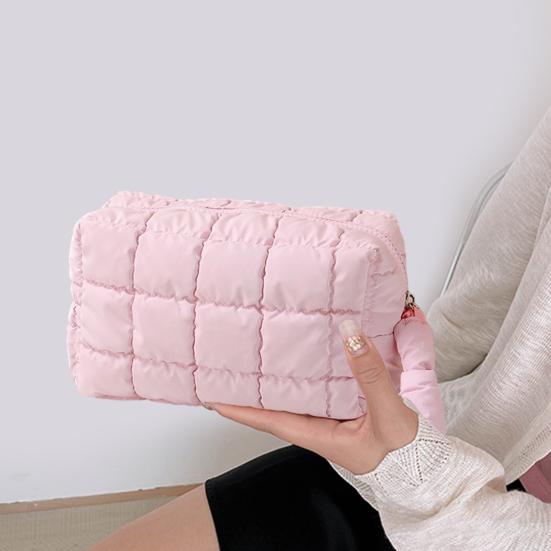 Cotton Makeup Bag Zipper Closure Large Capacity Cosmetic Pouch Cotton Check Lining Small Items Makeup Case