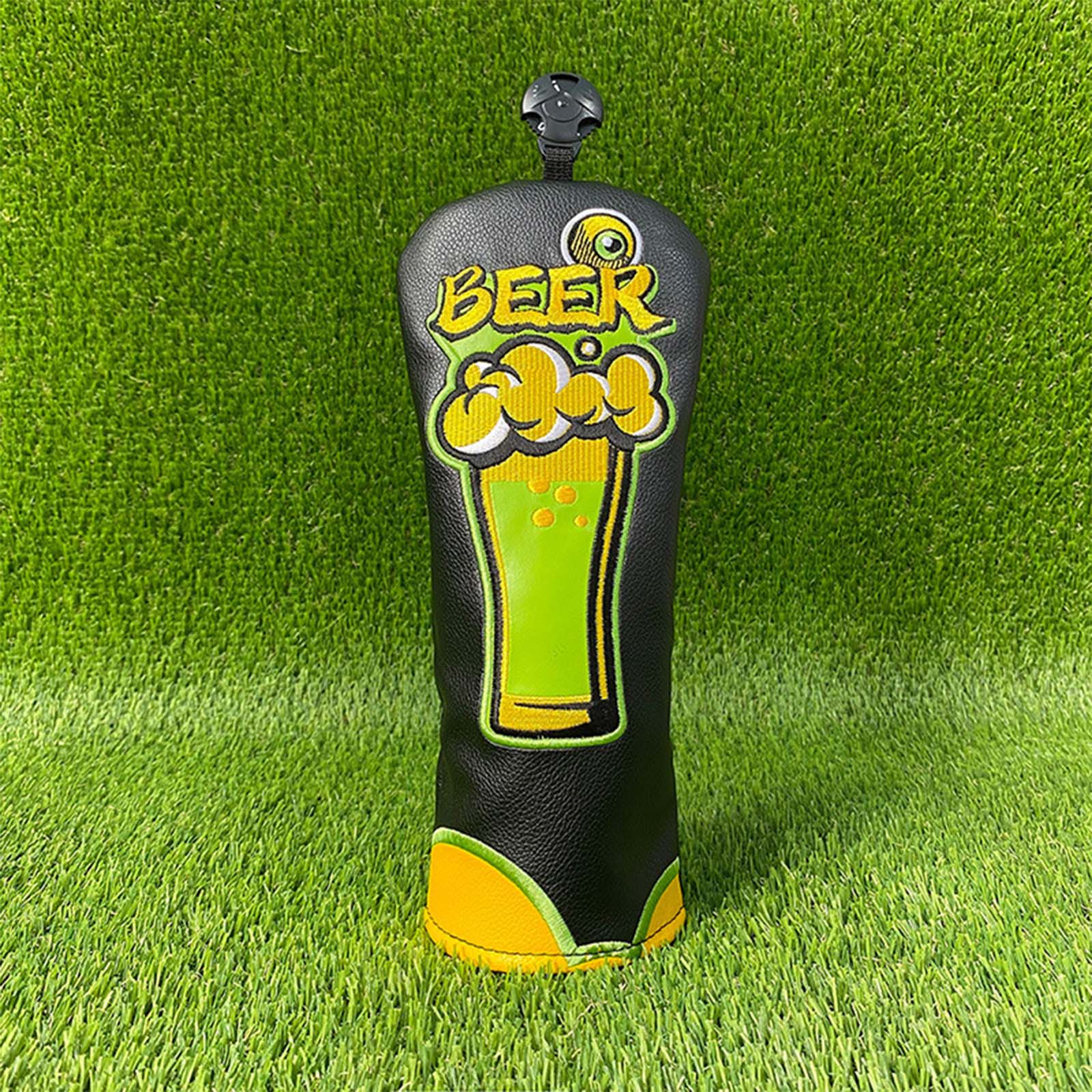 Beer Embroidery PU Leather Golf Club Head Protective Cover Color Block Club Headcover with Velvet Lining