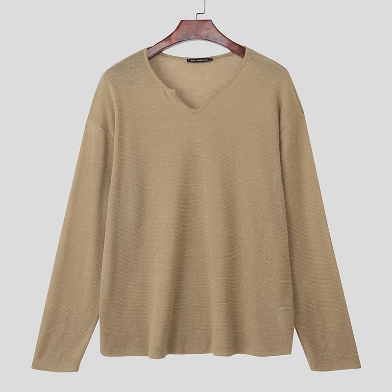 INCERUN Men Irregular Neck Long Sleeve Casual Texture T-shirts Tops