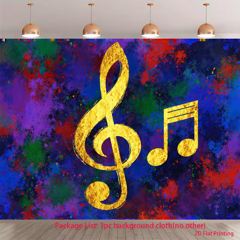 

2D Artistic Music Backdrop Golden Notes on Colorful Abstract Paint Background Party Photo Background 47.2x31.5inch/120*80cm