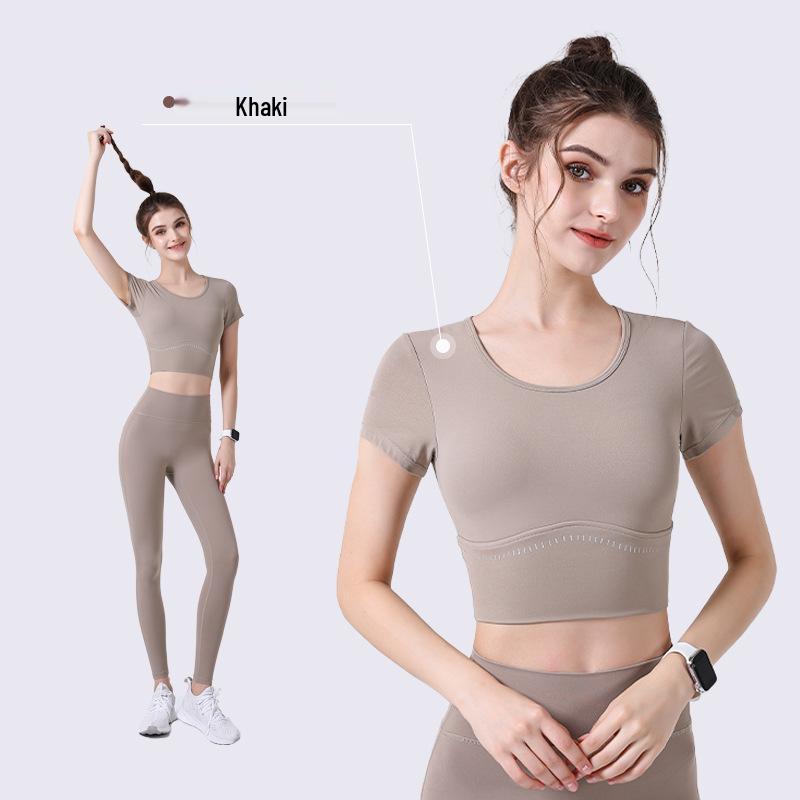 

Дышащий спортивный топ с сеткой на спине без рукавов для женщин - Арочный подол, короткий рукав для йоги Large хаки