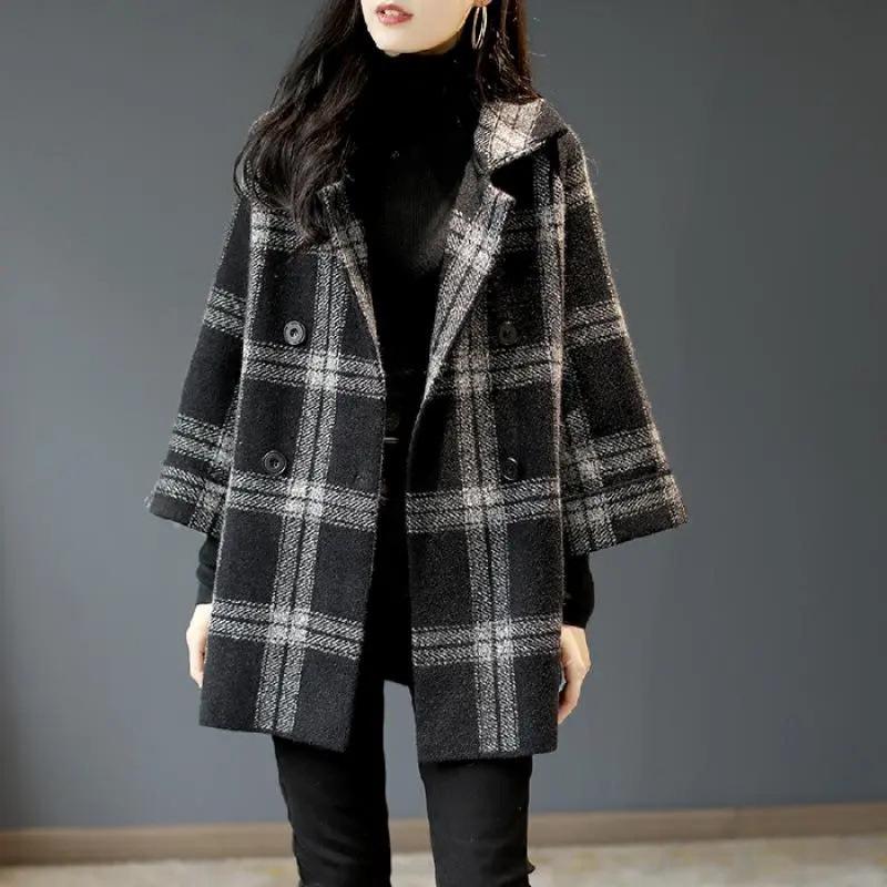 Autumn/Winter 2025 Korean Style Plaid Lapel Jacket - Versatile & Chic 3XL чёрный