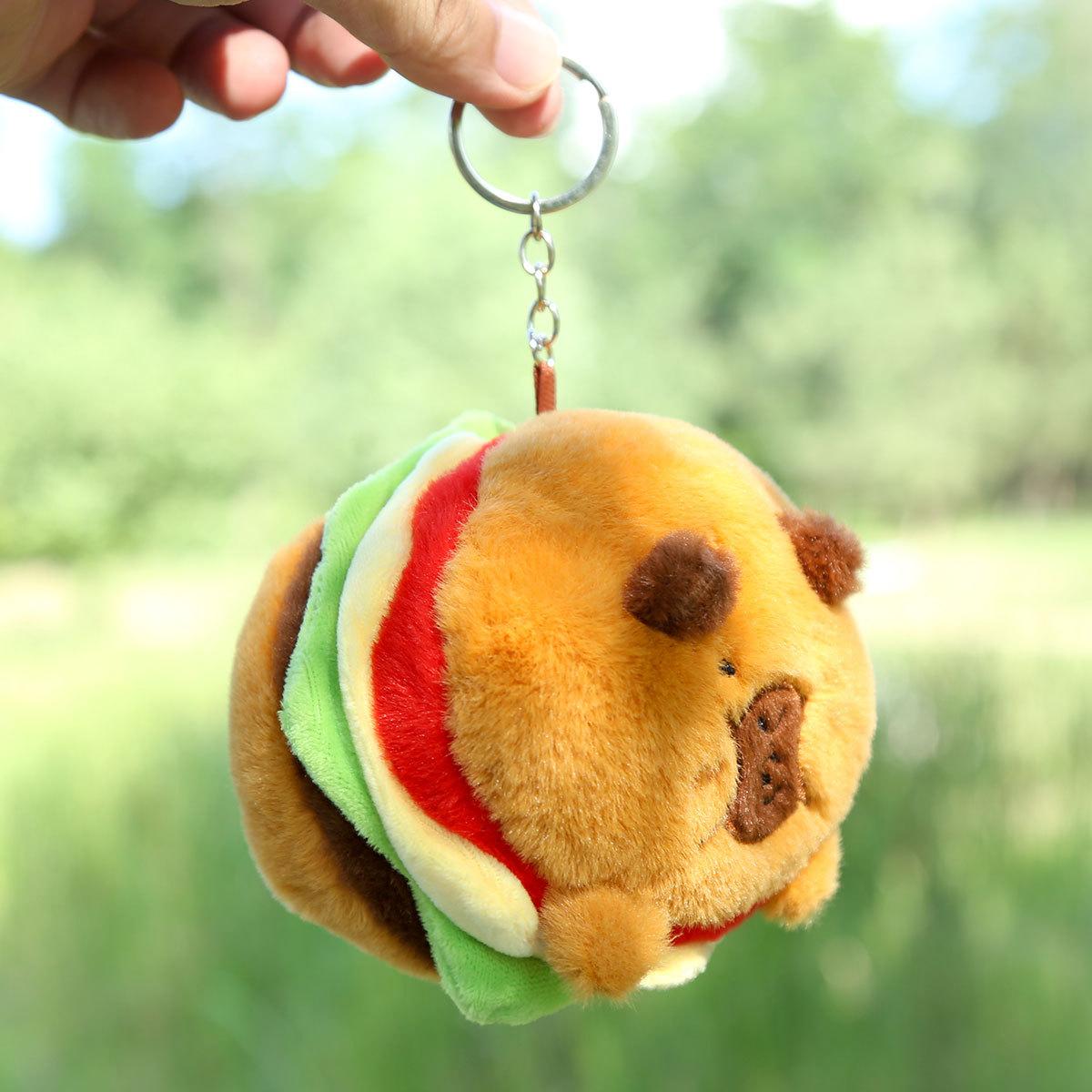 

Kawaii Capibara Hamburg Plush Keychain Kapibara Cute Bag Pendant Soft Capybara Burger Stuffed Doll Gift Plush Backpack Charm