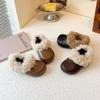 Pantoufles d'hiver en cuir et fourrure pour femmes 2025, Semelles épaisses style Birkenstock, Chaussures chaudes en coton doublées de velours