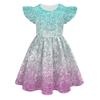 Europäisches und Amerikanisches Feifei-Ärmel Prinzessinnenkleid Farbe Peripherie 3D Digitaldruck Kinder-Milchseidekleid