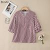 ZANZEA Women Casual V-Neck Half Sleeve Loose Stripe Blouse