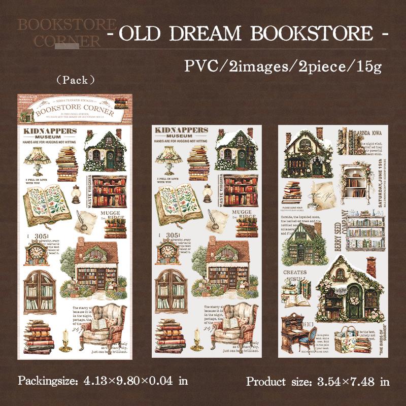 2Sheets/Bag Bookstore Corner Landscape Transfer Stickers for Scrap Books Handmade Art Handbooks Phone Cases Notebook Decoration