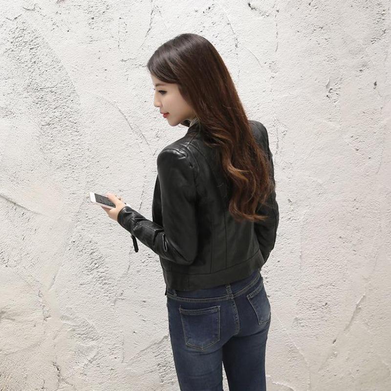 Damska wiosna jesień Pu skórzana kurtka Casual Slim Soft Moto Biker Faux Leather Jacket Female Coat