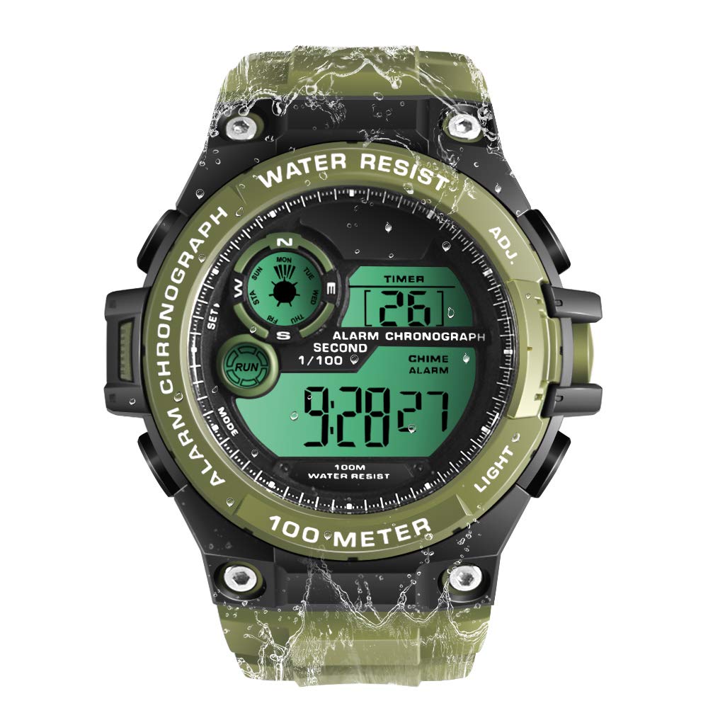 

Водонепроницаемость 10 АТМ идеально подходит для и с двойным и/или дисплеем Многофункциональные мужские часы, плавание, дайвинг, серфинг, будильник, календарь, секундомер, зелёный