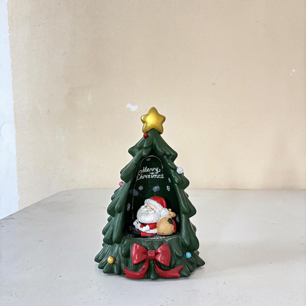 Christmas Tree Resin Figurine with Santa Inside, Static Tabletop Ornament for Holiday Home Decoration