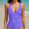 European and American New Sexy Women's Clothing Suspender One-piece Hollow Line Draft Printed Triangular One-piece Swimsuit
