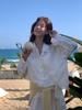 Women's Lemon Green Tea Lace Embroidery Jacquard Shirt - 3D Retro Sun Protection Cardigan for Spring 2026.