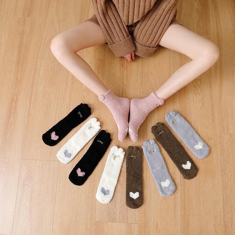 Winter half-length velour mid-calf women's socks coral velour socks casual colour-blocked thickened warm floor socks adult terry socks