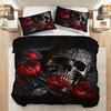 3-teiliges Gothic Schädel Blumen Bettbezug-Set - Weiche Atmungsaktive HD-Druck Bettwäsche für Zuhause Wohnheim Deko - Halloween-Thema, Comfor
