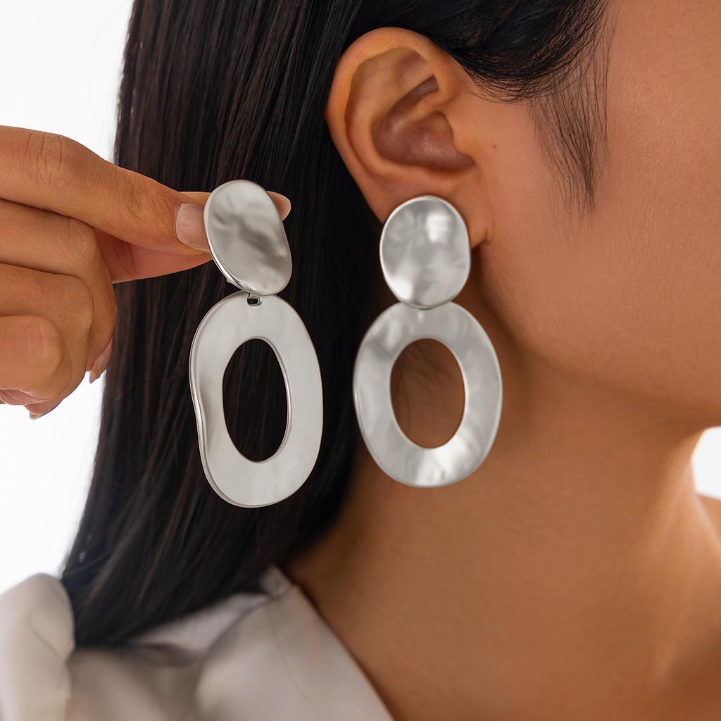 Wind Fashion Geometric Metal Ring Pendant Stud Earrings Exaggerated Irregular Water Drop Splicing Earrings