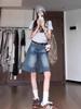 Retro Spicy Girl Women's Low-Waist Denim Shorts - Summer Loose Fit 5-Point Wide-Leg Mid-Length Design