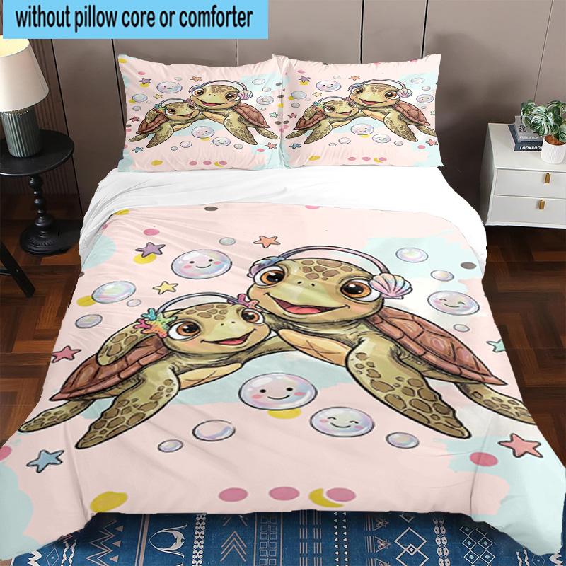 Underwater Two Sea Turtles 3pcs Bedding,Including 1pc Duvet Cover And 2pcs Pillowcases Perfect for Christmas,Ideal for Bedroom, Dormitory