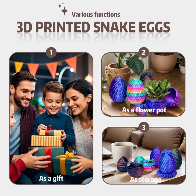 5PCS 3D Printed Snake Eggs with 11.8 Inch Snake Inside, Home Office Decor Executive Desk Toys for Autism/ADHD, Perfect for Easter Gifts, Collectibles