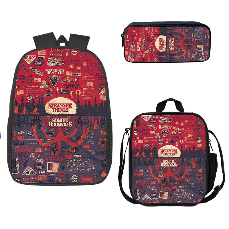 Stranger Things Schoolbag, Pencil Bag, Meal Bag To Map Z Three-Piece Large-Capacity Backpack Colorful
