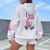 Women's Loose Cute Warm Hoodie Pink Rabbit Doll Sleeve Print Comfortable Casual Hoodie