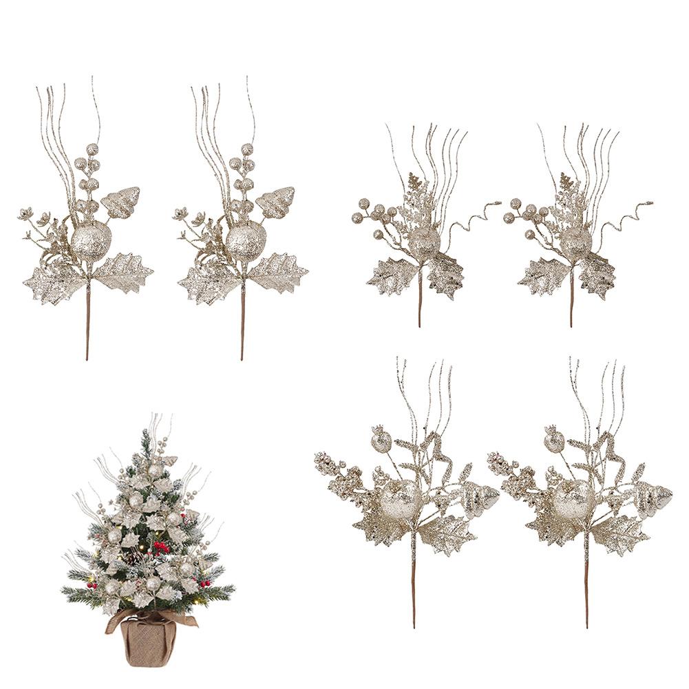 Holiday Decorative Picks Set of 6 with Glitter Finish for Use In Christmas Tree Decorations and Tabletop Arrangements