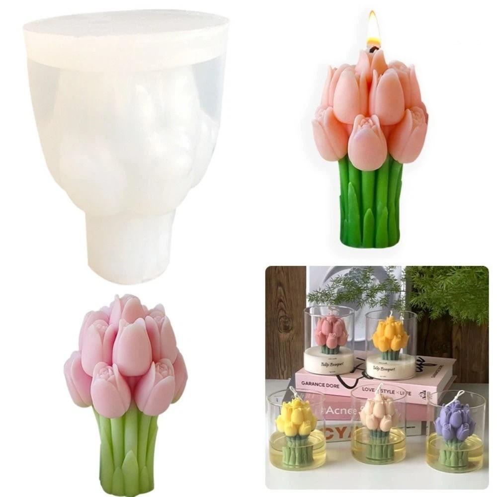 Flexible Silicone Tulip Bouquet Candle Molds DIY Handmade Soap Making Mold  Kitchen Cooking