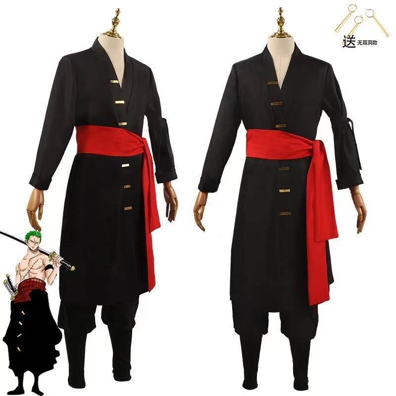 Kimono Verde Roronoa Zoro Cosplay Costume Anime Uniforme per Halloween Costume Adulto Fodera Parrucca Capo Esterno Cintura Disfraz Halloween