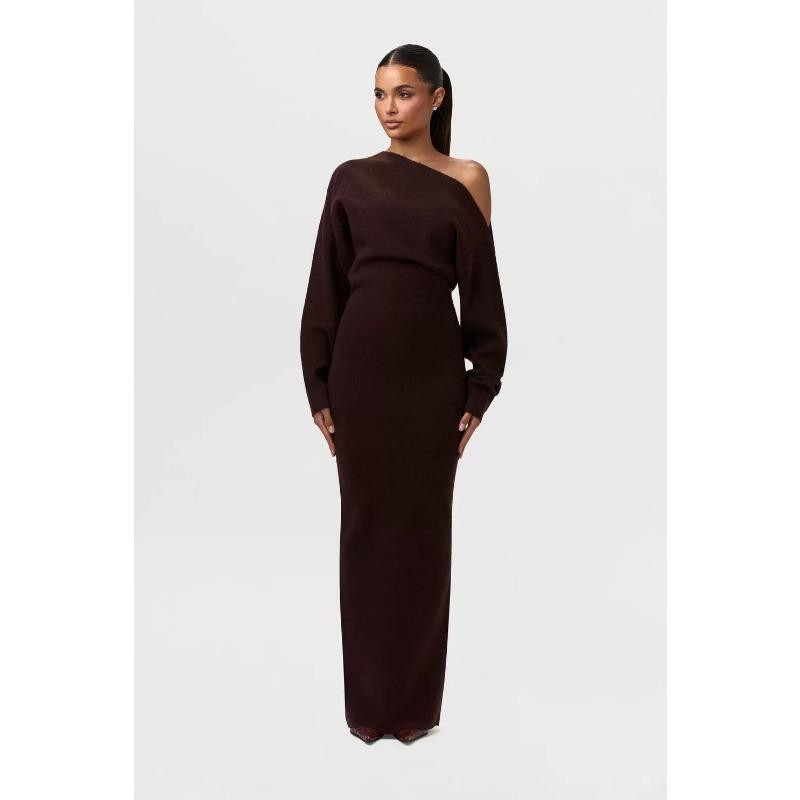 GMXIA Women's Fashion Autumn Winter Solid Color Print Long Sleeve Casual Dresses