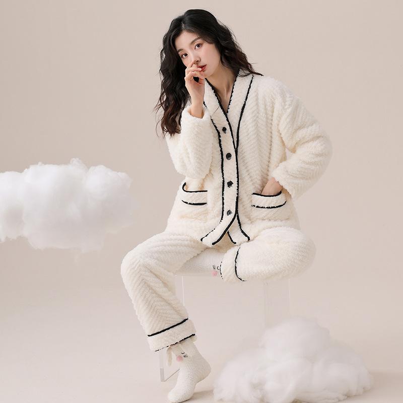 

Пижама женская зимняя коралловый флис утолщенный флис женская осенне-зимняя фланель зимняя домашняя одежда 2XL