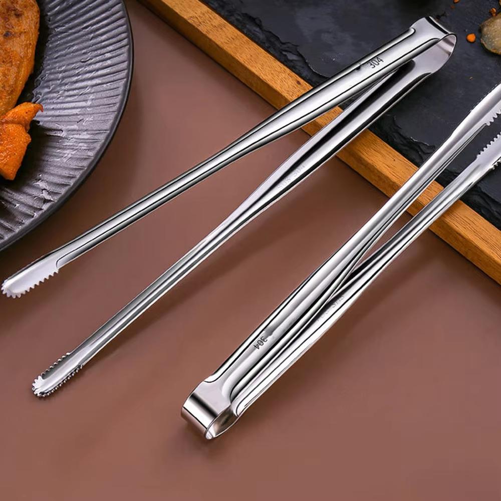 304 Stainless Steel Barbecue Clip Grill Tongs Meat Cooking Utensils BBQ Baking Silver Kitchen Accessories Camping Supplies 1PC
