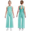 Girls Rhinestone Dance Bodysuit - Shimmery Sleeveless Jumpsuit with Keyhole Back & Side Splits, Built-in Briefs for Performances