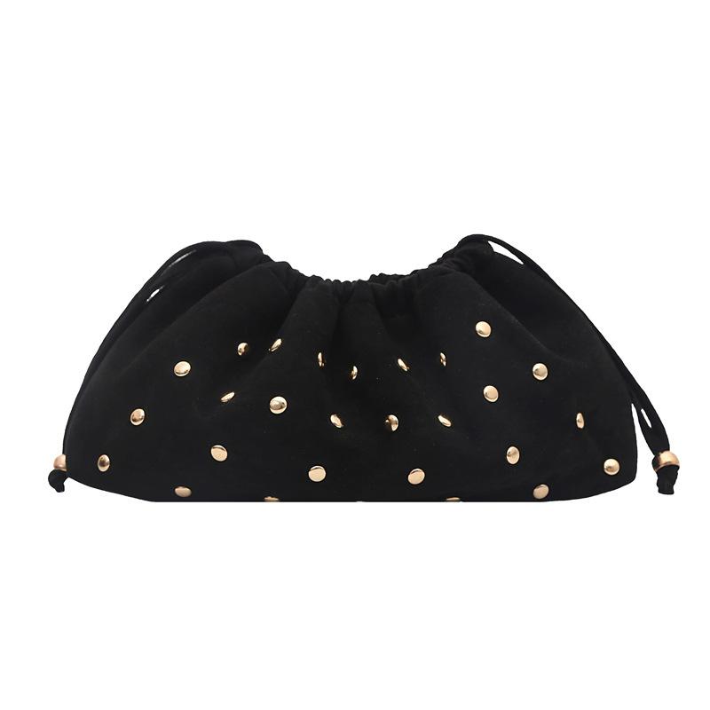 Retro rivet pleated cloud bag women s sweet cool locomotive wind drawstring bag American fashion dinner bag clutch women s bag