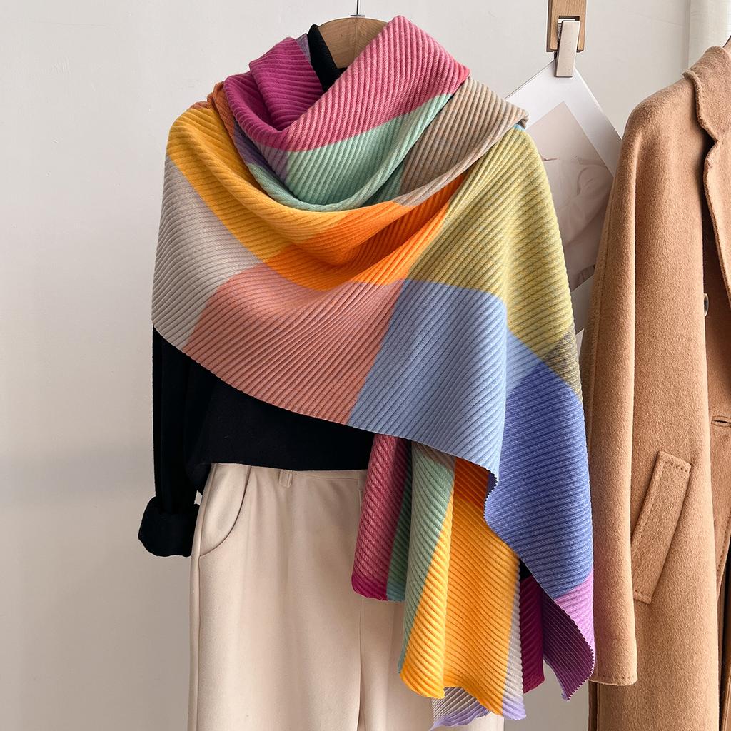 Women Winter Cashmere Scarf  Stripe Pashmina Luxury Brand Shawls and Wraps Bufanda Hijab Travel Stoles Echarpe Warm Blanket