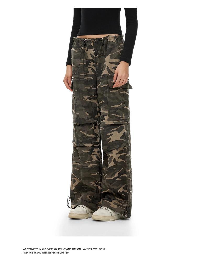 Unisex American Retro Camouflage Overalls – Casual Wide-Leg Hip-Hop Trousers