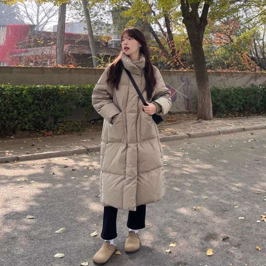 

Женская зимняя хлопковая куртка-пуховик с длинным рукавом, новая, в корейском стиле, свободного кроя, со стойкой, больших размеров, теплая хлопковая куртка S хаки