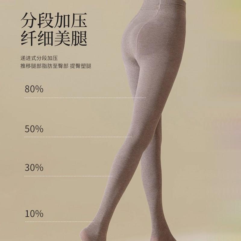 Womens Thermal Leggings With Vertical Stripes Cotton Blend High-Waist Full-Length Tights Winter Fall