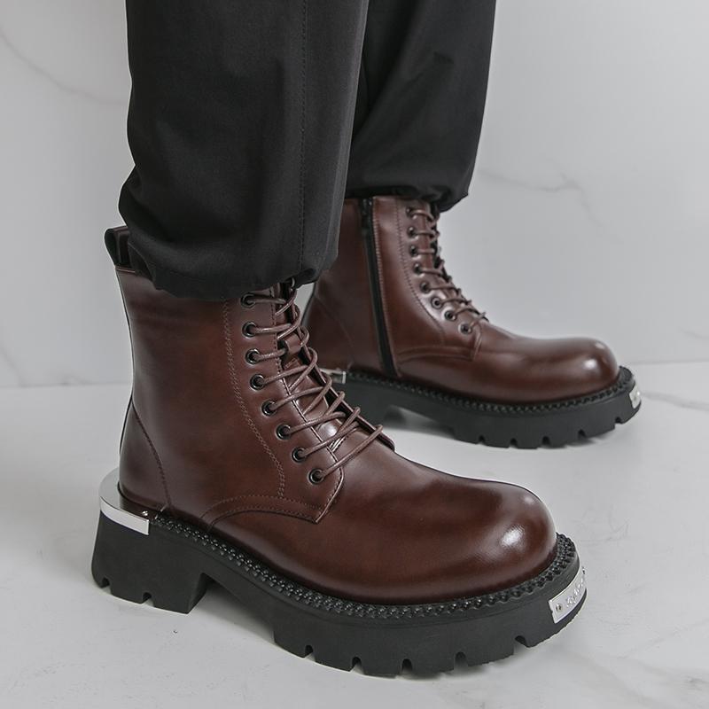 Fashion Casual men's high top leather shoes Comfortable classic style Fashion party and office Black brown boots outdoors 38-46 Youth