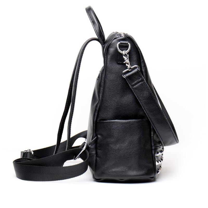 Genuine Leather Women's Bag Personality Riveted Cowhide Bag Fashion Everything Backpack Large Capacity Backpack