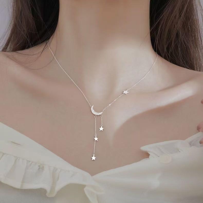 Moon Necklace Female Tassel Star Pendant ins Niche Design Sense Advanced Light Luxury Simple Temperament New Jewelry платиновый