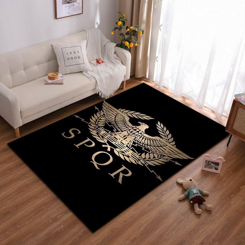 Golden Roman Eagle with SPQR Insignia Design. Non-slip rug suitable for living room and bedroom sofas.